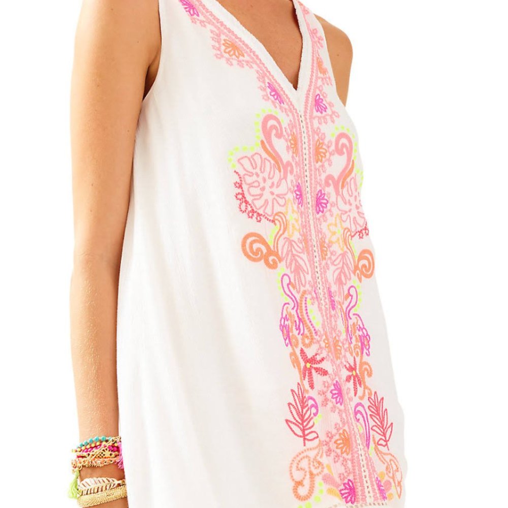 Lilly Pulitzer Thalia white dress with neon embroidery - XXS